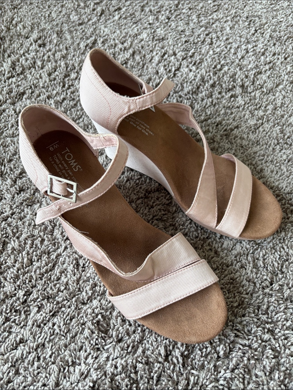 TOMS Women's Blush Pink Canvas Wedge Heels
